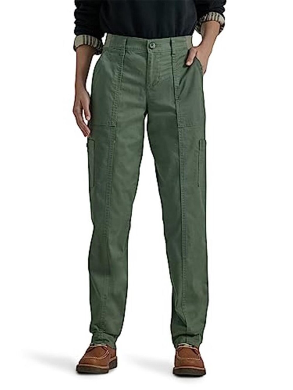 Womens Utility Pants Mid Rise Straight Leg Stretch Cotton Cargo Casual Pants
